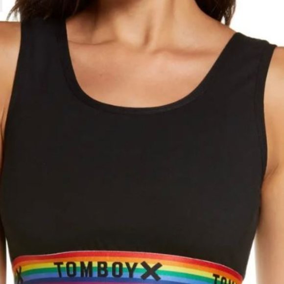 TomboyX Other - TomboyX Essential Soft Bra, Rainbow Pride, Black, Size Large